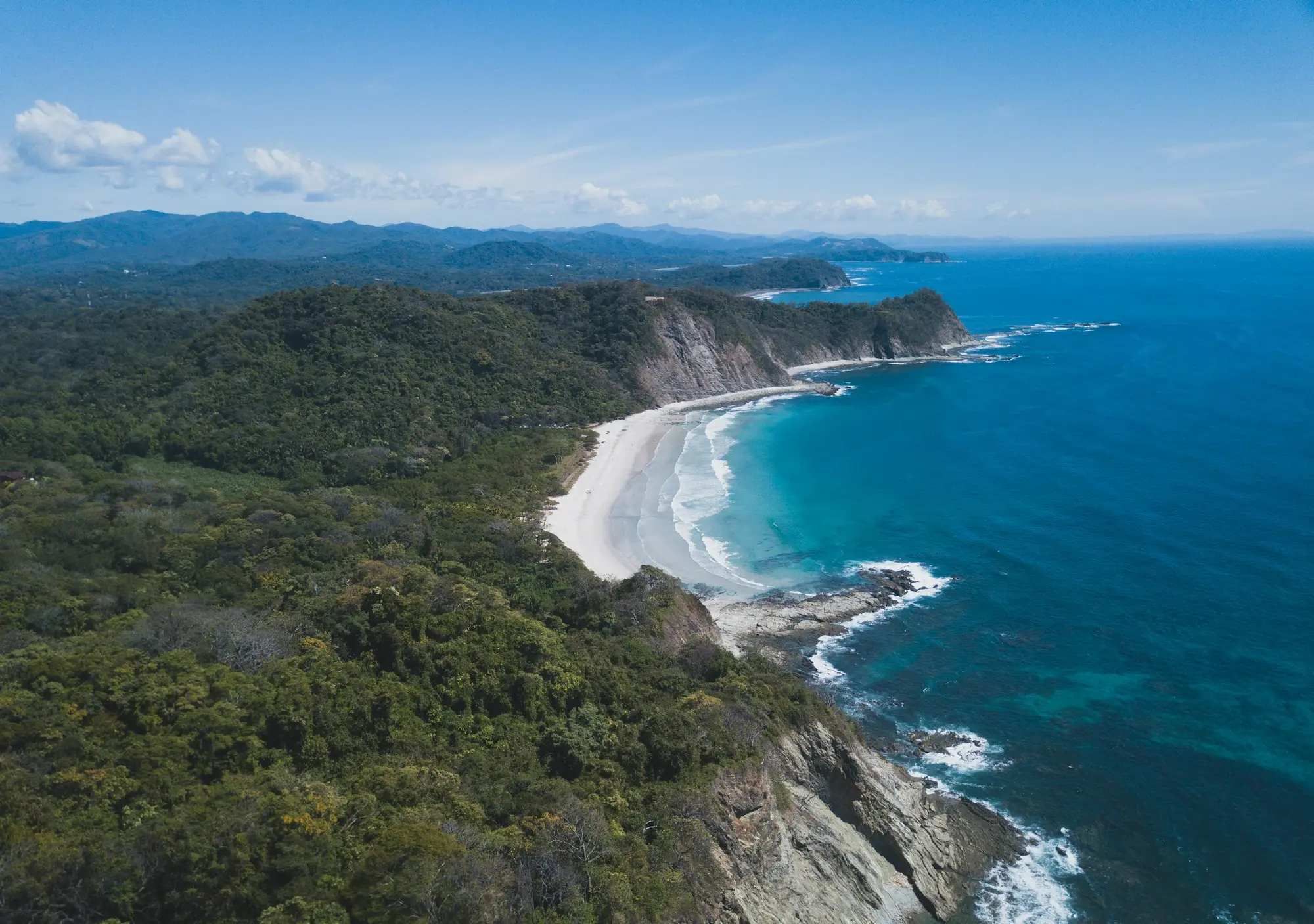 Aerial view of the forested Pacific coastline near the Gulf of Papagayo in Guanacaste, Costa Rica